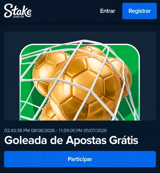 Promo&ccedil;&atilde;o "Goleada de Apostas Gr&aacute;tis", da Stake