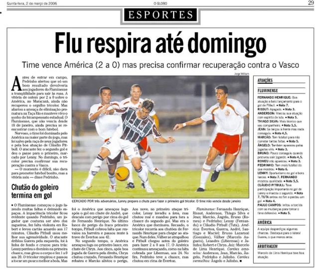 Fluminense venceu o America por 2 a 0 na estreia de Thiago Silva, em 2006 - Foto: Reprodu&ccedil;&atilde;o/Acervo O Globo