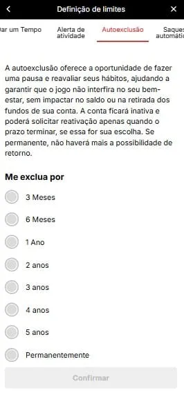 Captura de tela da p&aacute;gina de autoexclus&atilde;o na KTO

