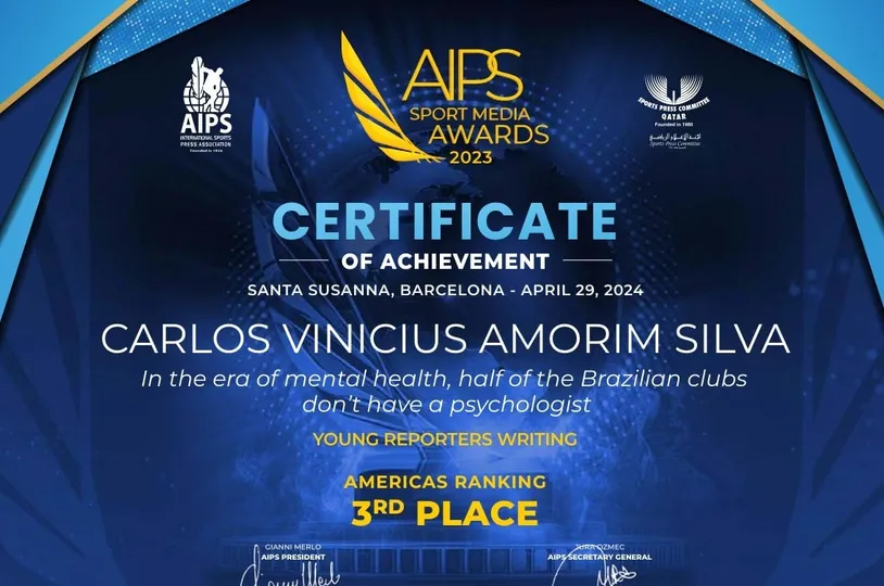 Carlos Vinicius Amorim, rep&oacute;rter da Trivela, foi premiado pela AIPS na categoria "&ldquo;Young Reporters Writing&rdquo;