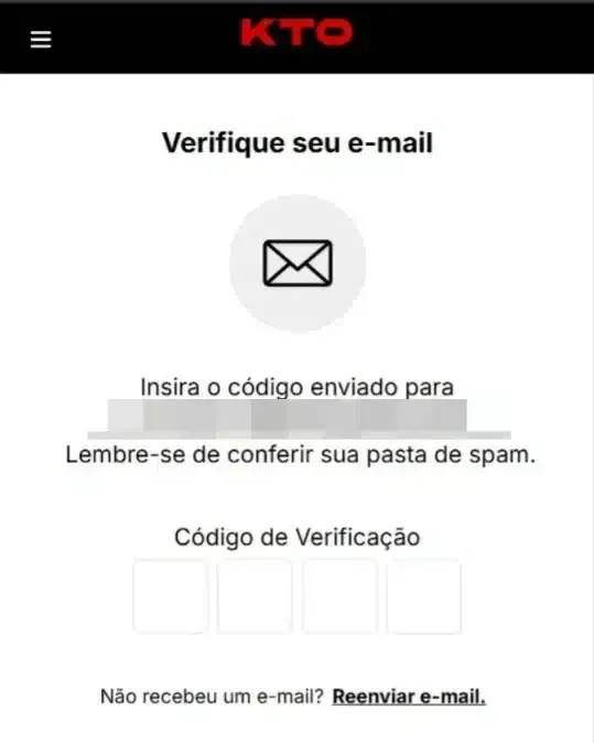 Captura de tela da verifica&ccedil;&atilde;o de e-mail na KTO durante o registro.