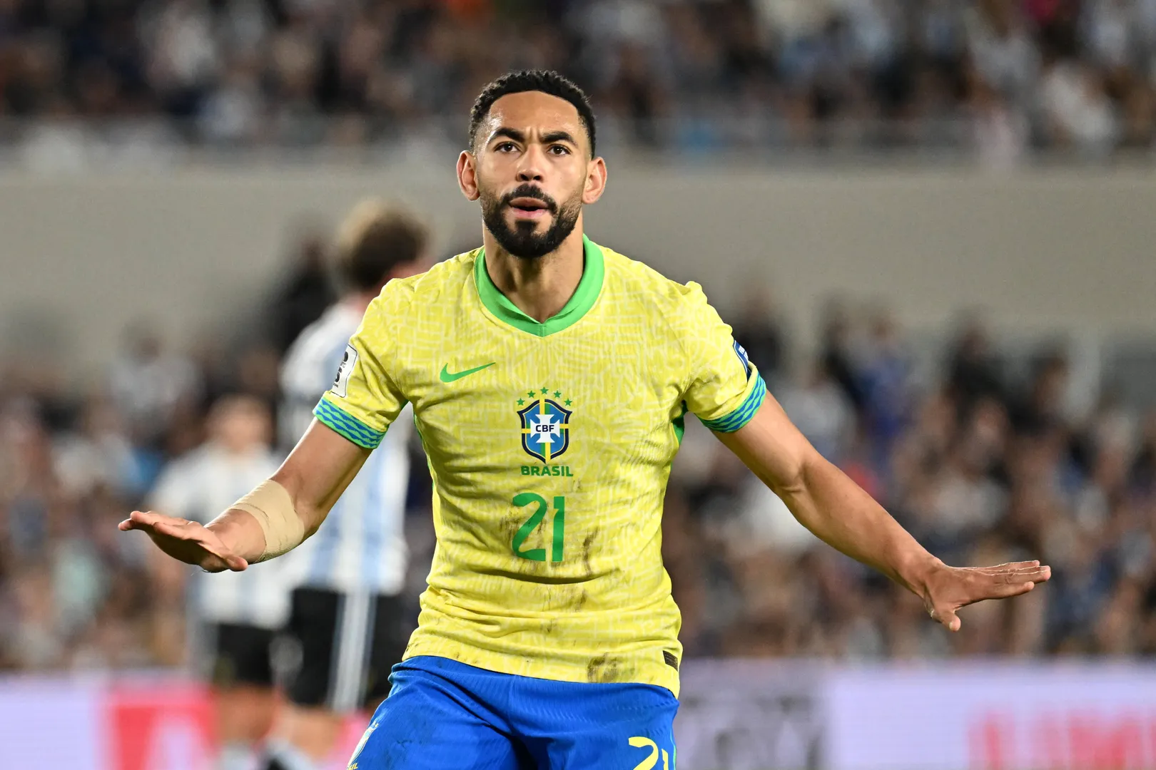 Matheus Cunha comemorando gol pela sele&ccedil;&atilde;o brasileira