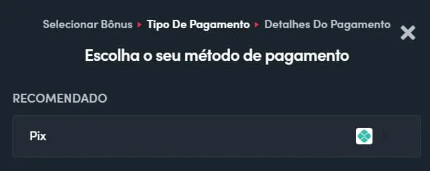 Captura de tela de p&aacute;gina de m&eacute;todos de pagamento do Blaze App.