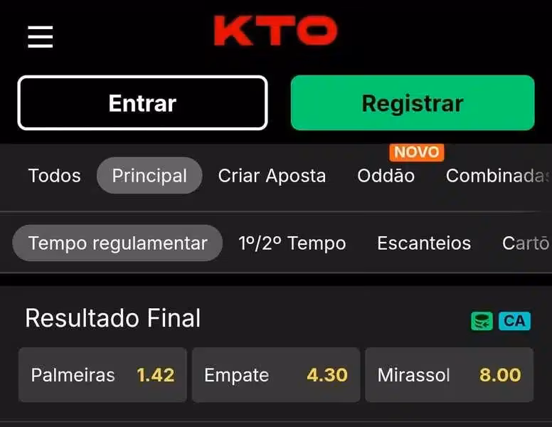 Captura de tela da aposta 1x2 em jogo na KTO