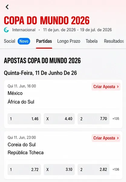 P&aacute;gina da Copa do Mundo de 2026 na Superbet