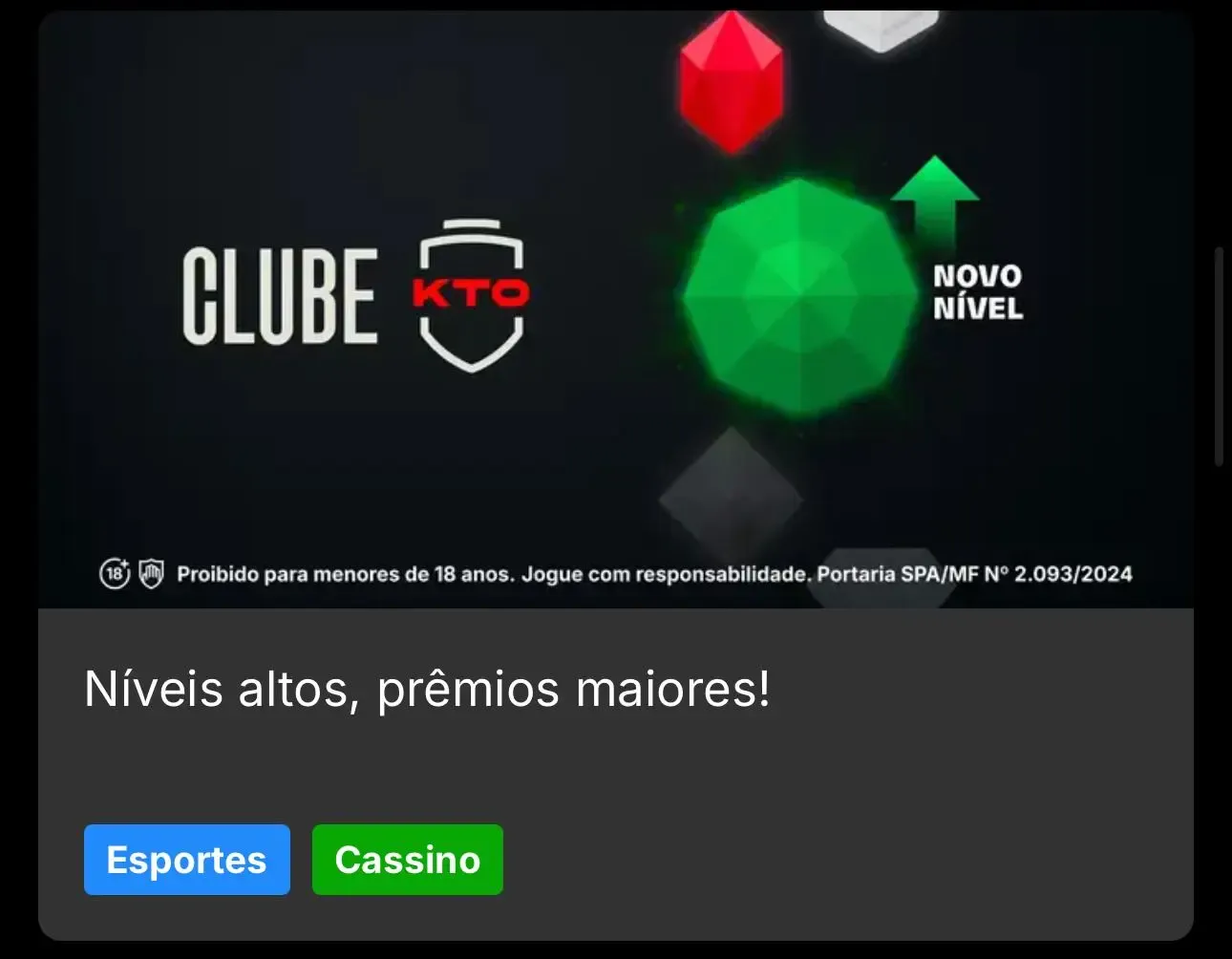 P&aacute;gina da KTO exibindo o Clube KTO com benef&iacute;cios e recompensas para usu&aacute;rios