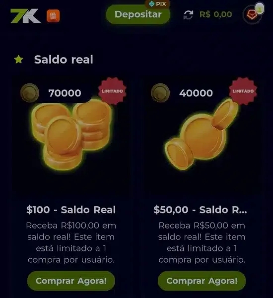 Captura de tela da p&aacute;gina com a loja oficial da 7K Bet