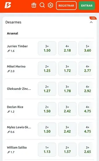 Captura de tela com as op&ccedil;&otilde;es de jogadores no mercado de desarme com n&uacute;mero de m&eacute;dia de cada um