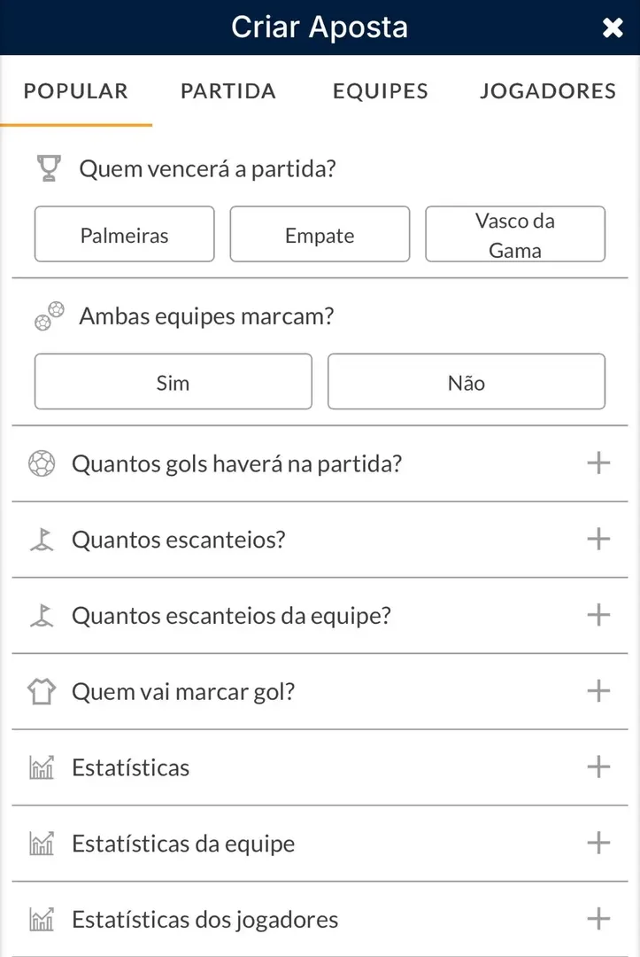 Captura de tela do Criar Aposta na Oleybet