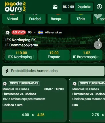 Captura de tela das odds aumentadas da Jogo de Ouro Bet