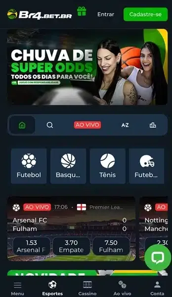 P&aacute;gina inicial da Br4bet com banner da Chuva de Super Odds e jogos em destaque no dia