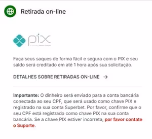 Captura de tela de saque por Pix na Superbet