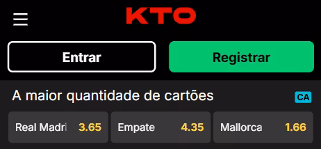 Captura de tela da Aposta 1x2 em cart&otilde;es na KTO.