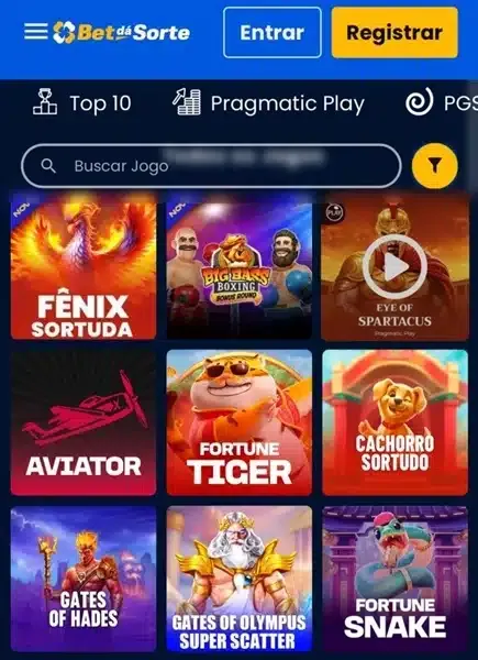 Captura de tela da p&aacute;gina de cassino na Bet d&aacute; Sorte Brasil