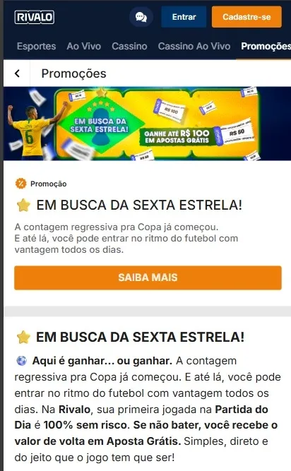 Banner promocional da oferta de aposta sem risco da Rivalo