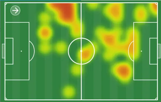 Mapa de calor de Rodrygo em Brasil 2 x 0 Senegal em 2025