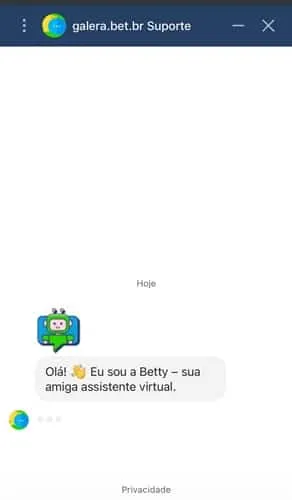 Captura de tela do chat ao vivo da Galera Bet