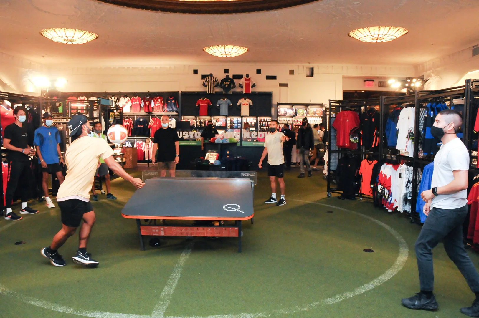 July 11, 2021, New York, NY, United States: People play football during the Euro Final 2020 Watch Party at the Pele Socc
