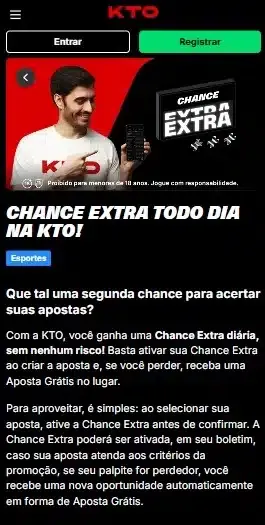 Captura de tela da p&aacute;gina da oferta Chance Extra na KTO