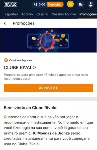 P&aacute;gina do Clube Rivalo, com informa&ccedil;&otilde;es detalhadas sobre o programa VIP de recompensas