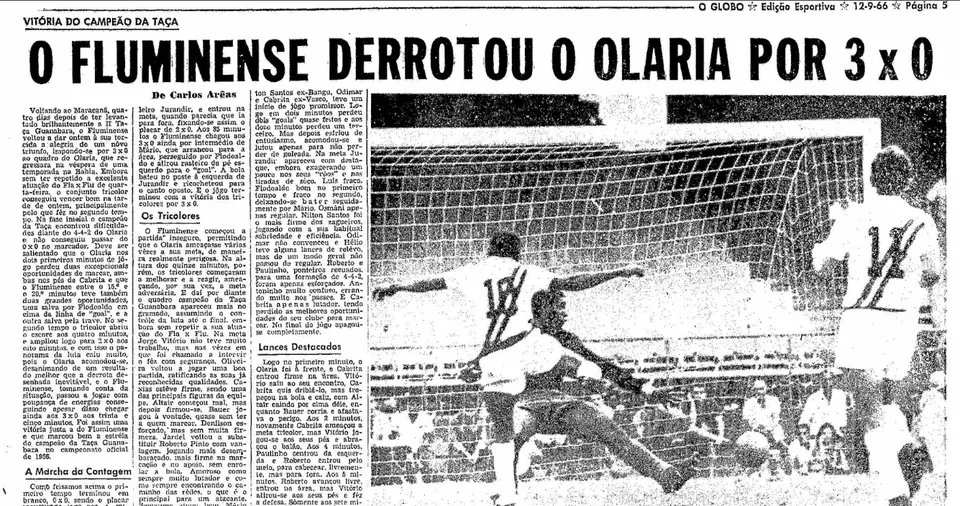 Fluminense derrotou o Olaria por 3 a 0 com uma camisa branca com faixa diagonal tricolor por cima - Foto: Reprodu&ccedil;&atilde;o/Acervo O Globo