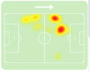Mapa de calor de Matheus Cunha em sua estreia pelo Manchester United
