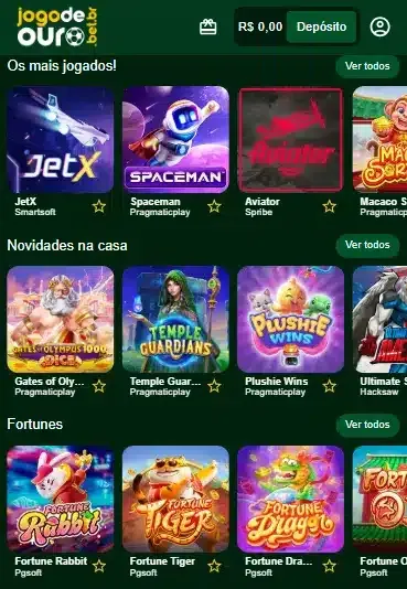 Captura de tela da p&aacute;gina de cassino da Jogo de Ouro Bet