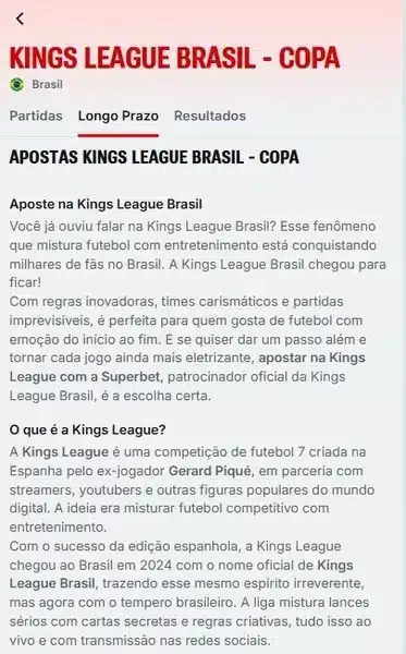 Captura de tela da p&aacute;gina da Kings League na Superbet