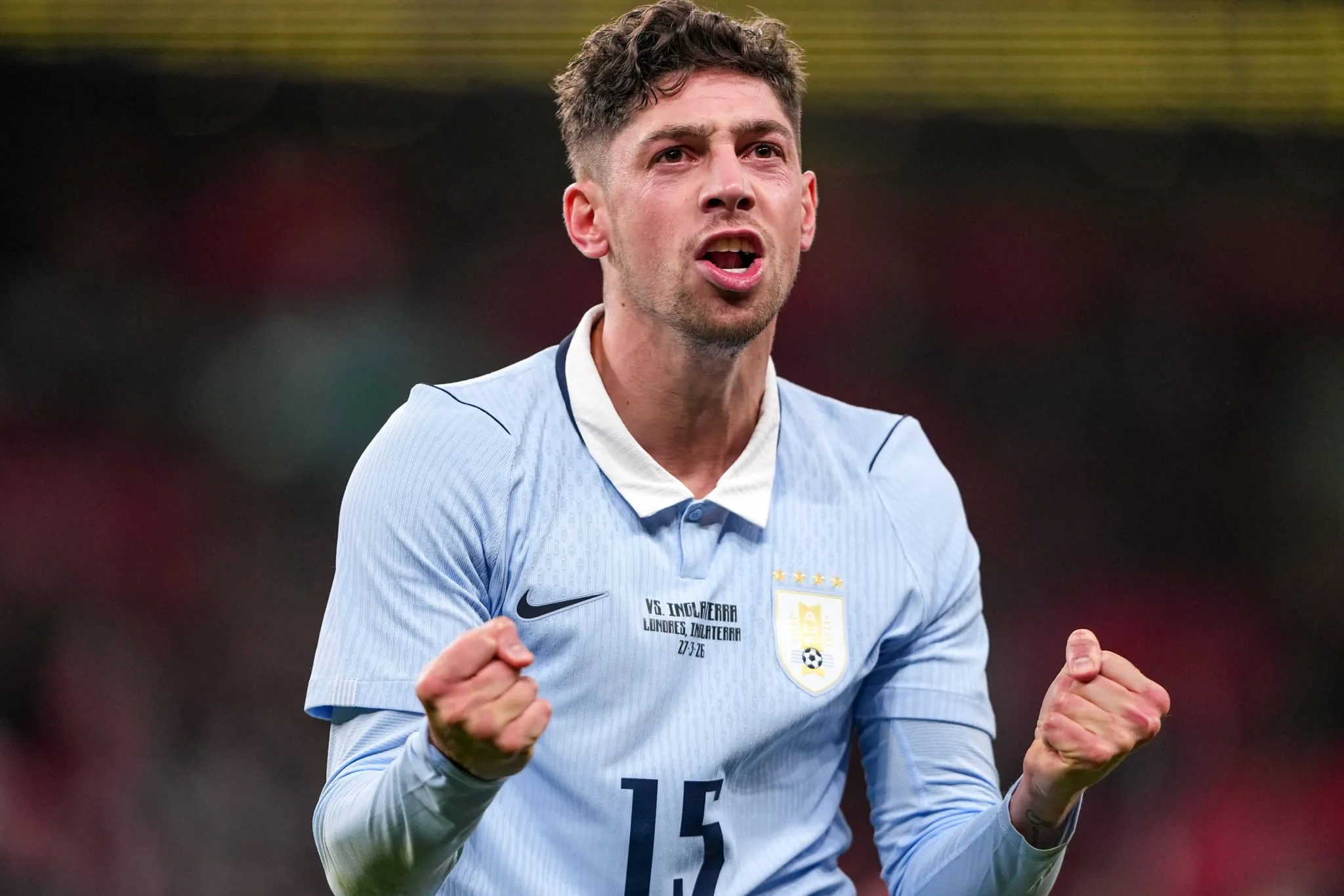 Valverde celebra gol pelo Uruguai