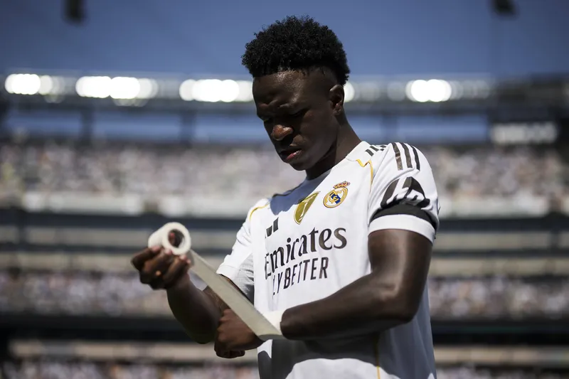 Vinicius J&uacute;nior em partida do Real Madrid