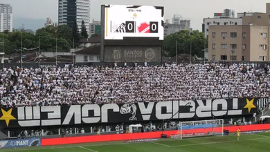 Torcida do Santos quase cumpre promessa da faixa ap&oacute;s vit&oacute;ria sobre o Vila Nova