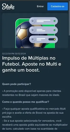 Captura de tela da explica&ccedil;&atilde;o da oferta impulso de m&uacute;ltiplas no futebol da Stake