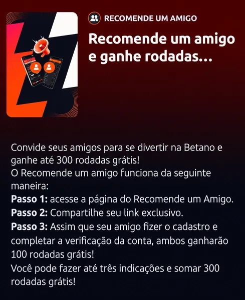 Promo&ccedil;&atilde;o "Recomende um Amigo", da Betano