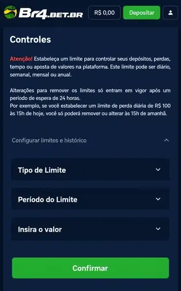 Controles de jogo respons&aacute;vel da Br4bet