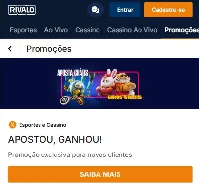 Banner promocional da oferta "Apostou, Ganhou", da Rivalo
