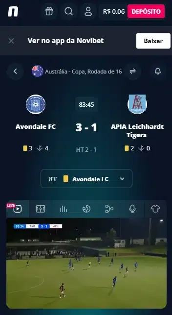 Captura de tela de um streaming ao vivo na Novibet