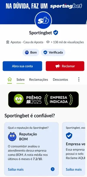 P&aacute;gina inicial da Reclame Aqui com as avalia&ccedil;&otilde;es feitas por usu&aacute;rios sobre a Sportingbet