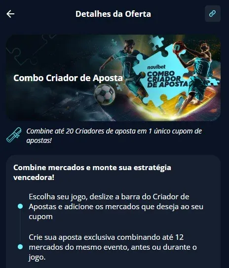 Regras gerais de como usar o Combo Criador de Aposta da Novibet