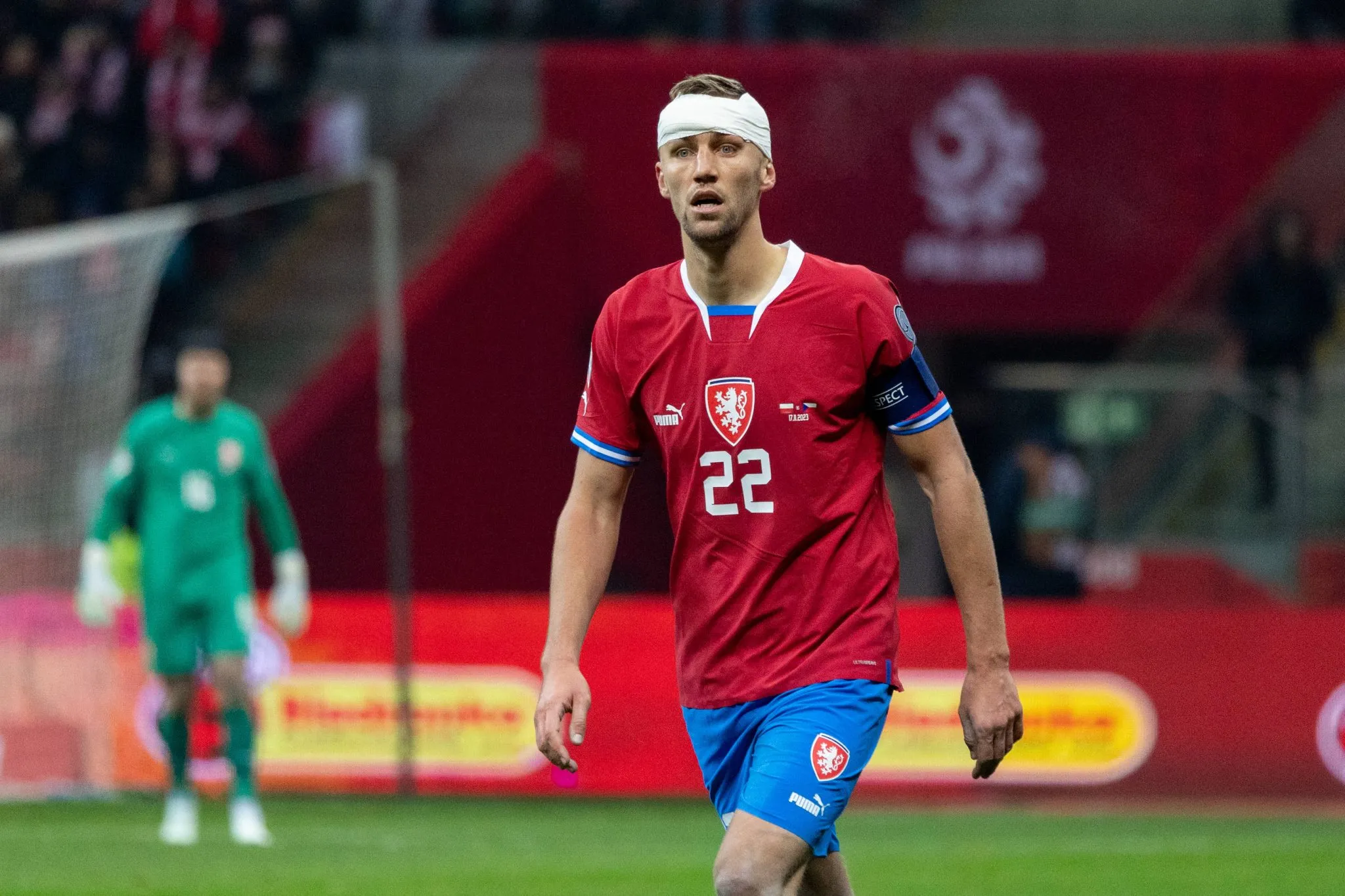 Tomas Soucek em partida da Tch&eacute;quia nas Eliminat&oacute;rias da Euro 2024 (Foto: Imago/Fotostyk)