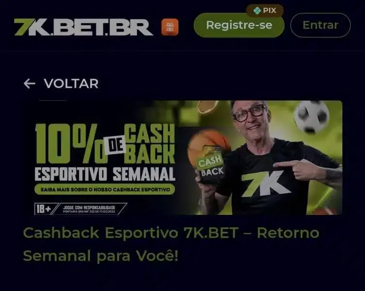 Captura de tela da promo&ccedil;&atilde;o de cashback esportivo da 7K Bet Brasil
