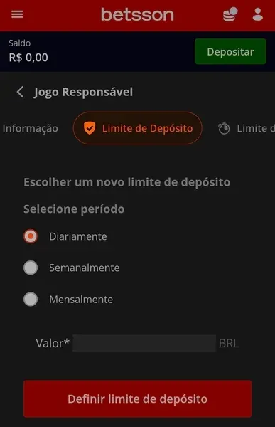 Ferramenta de limites de jogo respons&aacute;vel na Betsson, dispon&iacute;vel na conta de jogo
