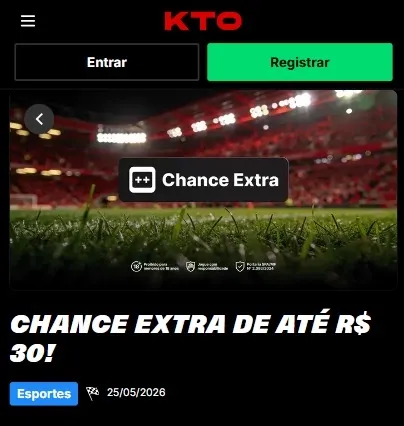 Banner promocional da KTO exibindo oferta de R$30 em chance extra