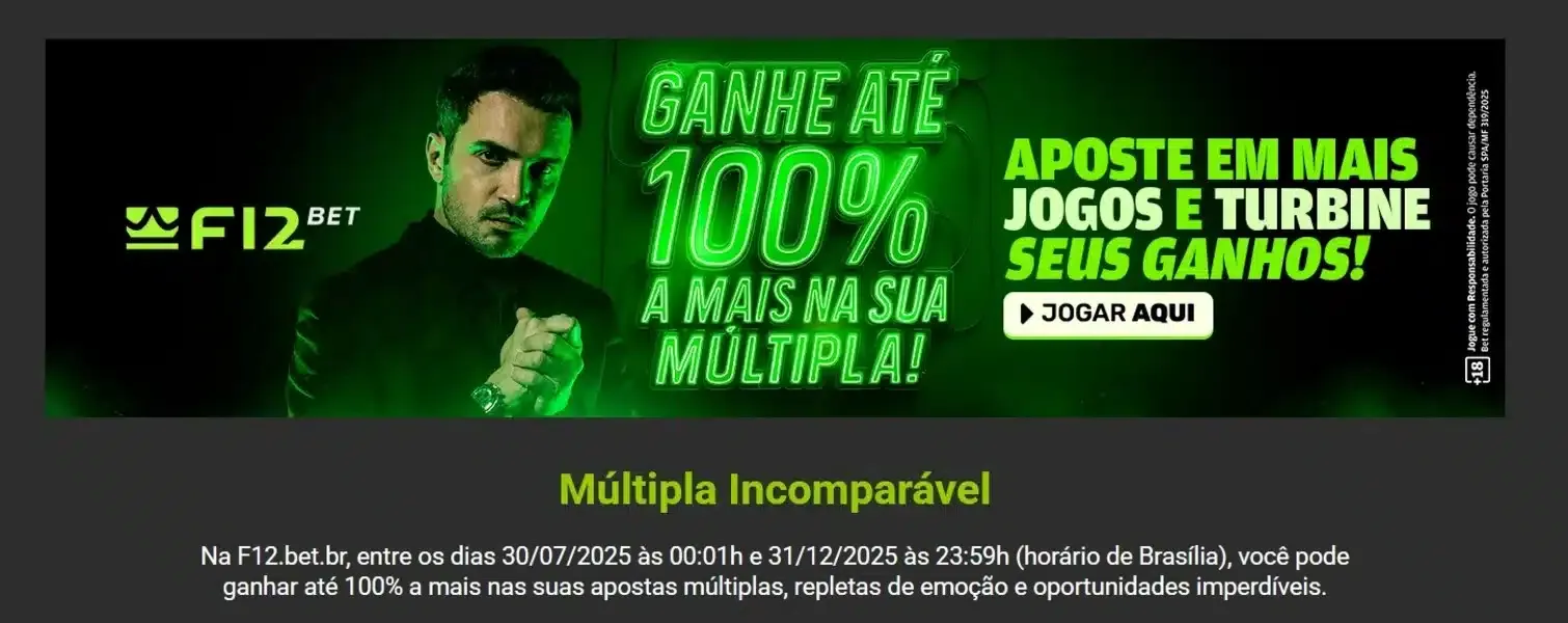 Captura de tela da promo&ccedil;&atilde;o "M&uacute;ltipla Incompar&aacute;vel", da F12 Bet