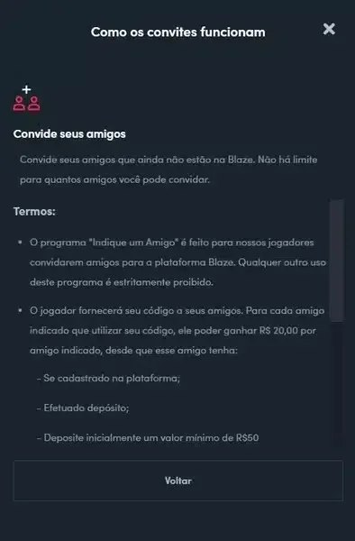 Captura de tela com o b&ocirc;nus por indica&ccedil;&atilde;o da Blaze
