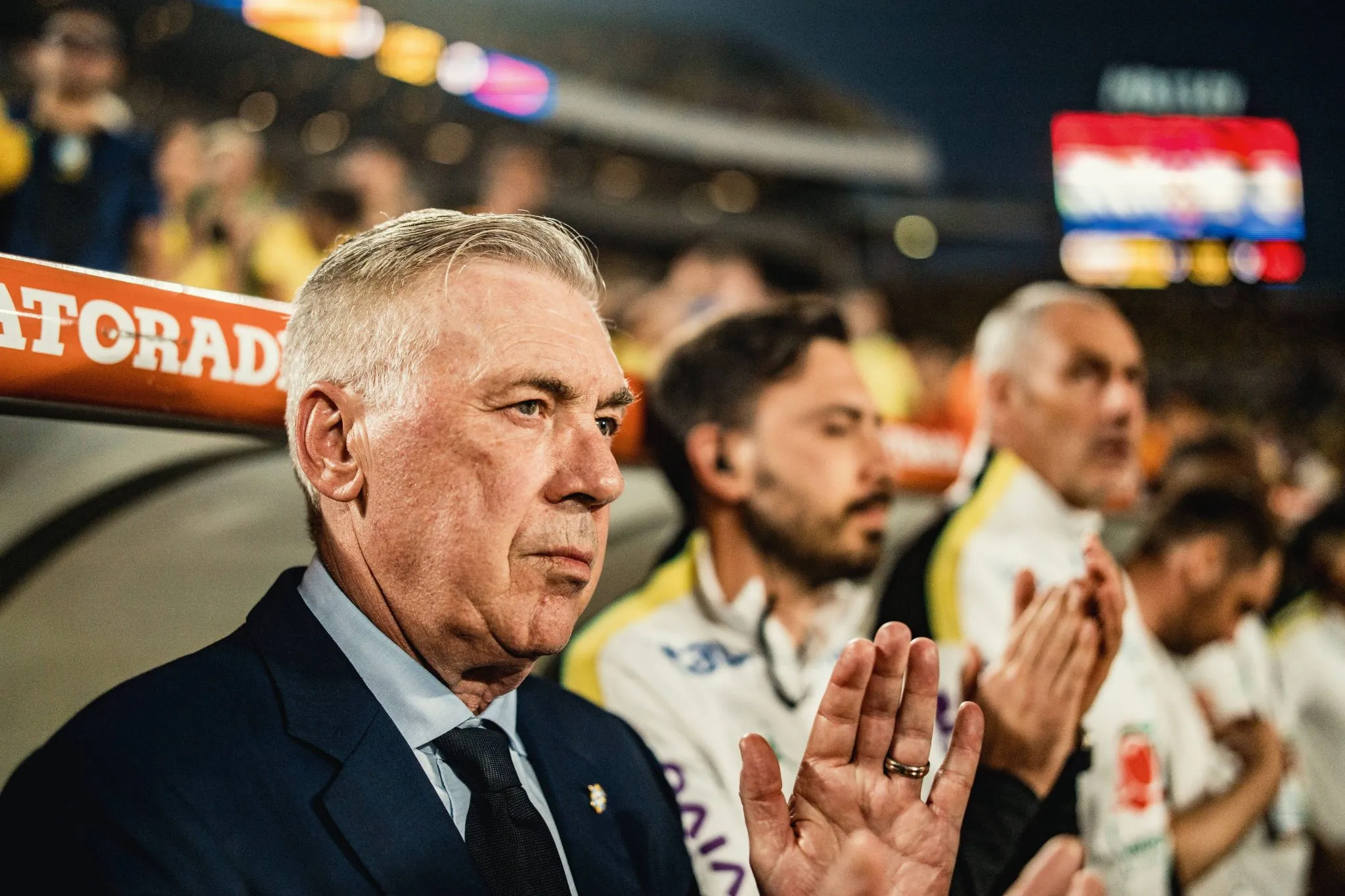 Carlo Ancelotti em amistoso do Brasil na Data Fifa de mar&ccedil;o