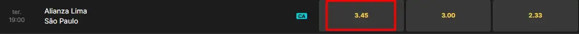 Captura de tela das odds para jogo da Libertadores na KTO