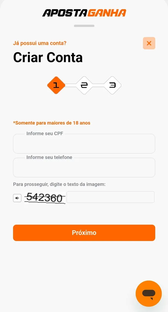 Tela de cadastro no Aposta Ganha