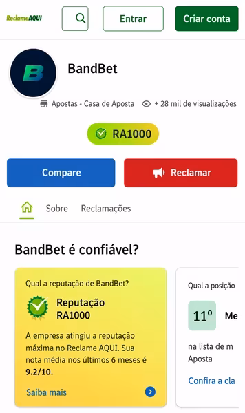 P&aacute;gina da Bandbet no portal Reclame Aqui