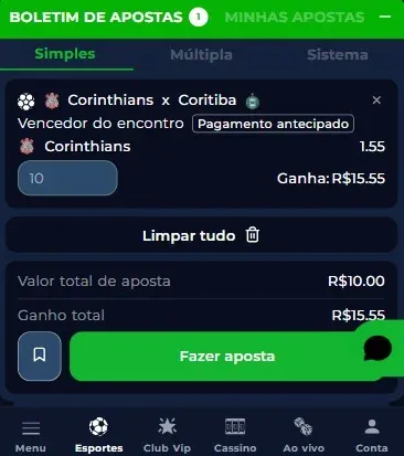 Aposta 1x2 na Br4bet no jogo Corinthians x Coritiba, pelo Brasileir&atilde;o 2026