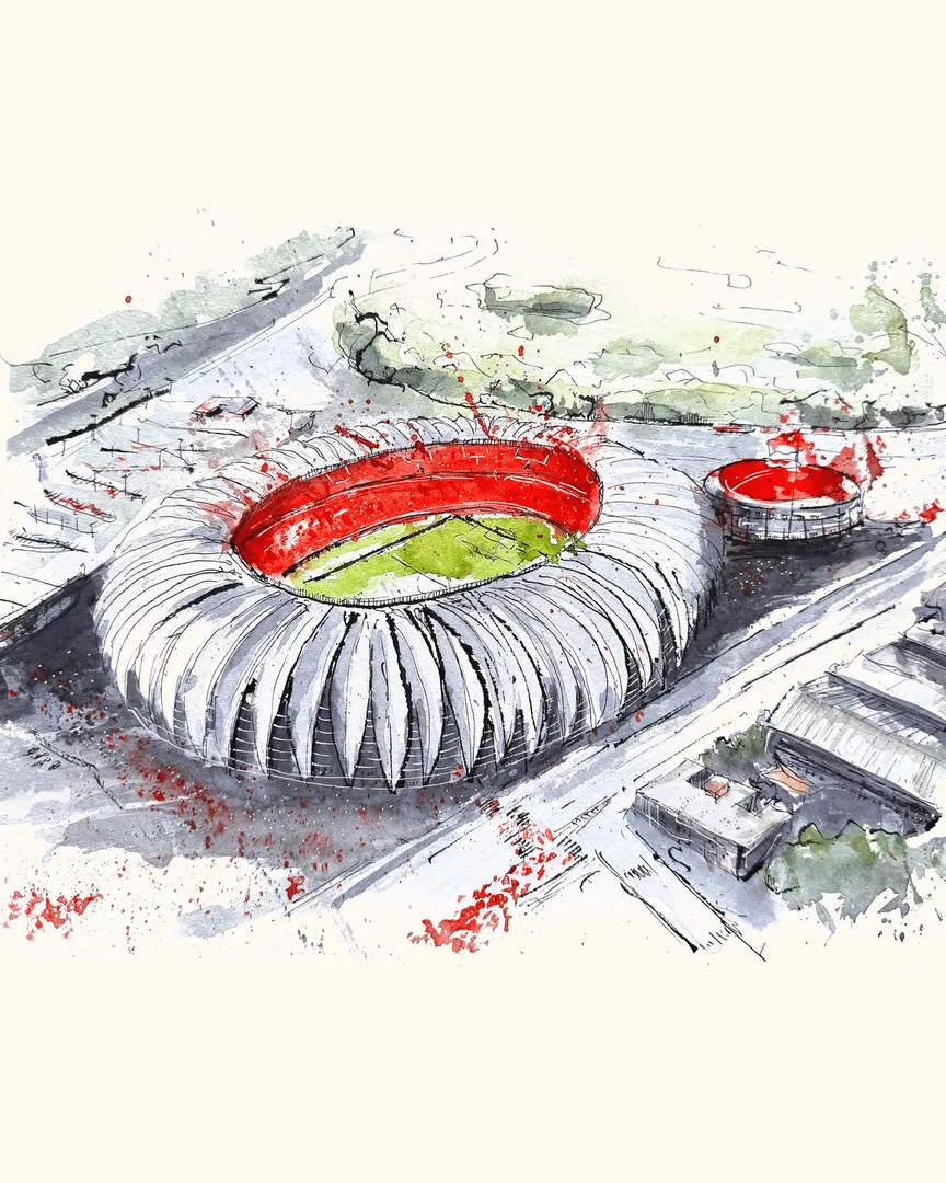 A pintura de aquarela do Beira-Rio feita por Bruno Lorenz